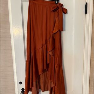 Anthropologie High-Low Rust Skirt with Ruffle